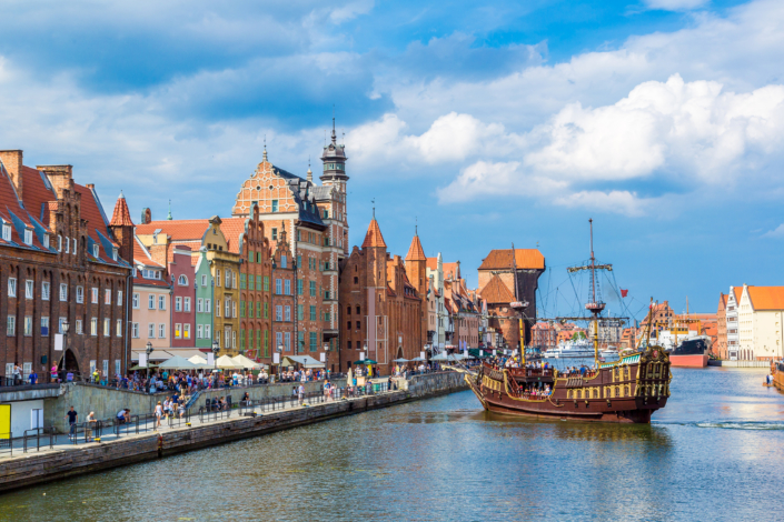 Cityscape on the Vistula River in Gdansk, Poland.
