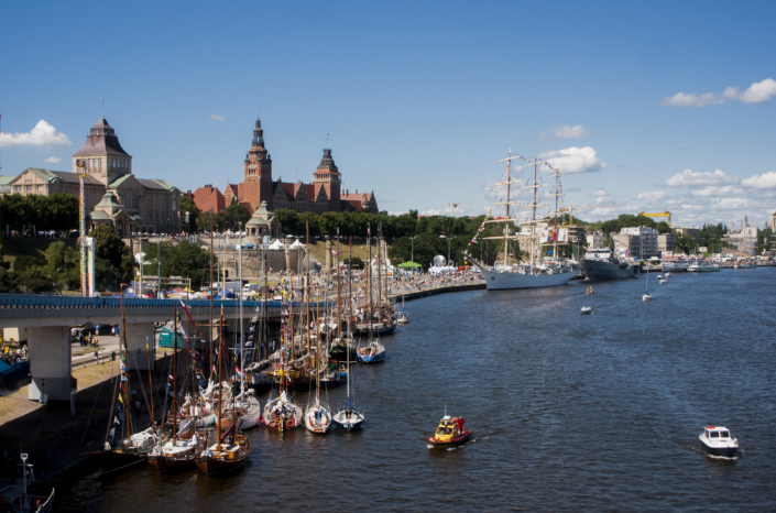 SZCZECIN, POLAND - JUNE 14, 2014: Sail Szczecin 2014.The tall masts of sailing ships fill the harbour for a wonderful three day event perfect for families and those who are sailors at heart. The event includes the largest yachts and sailing ships in the w